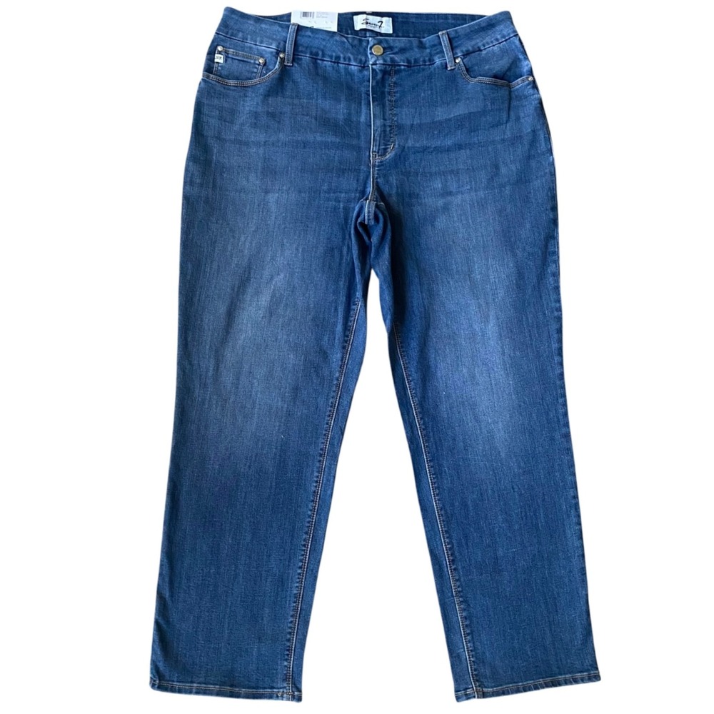 Seven7 Tummyless Jeans Plus 18W Blue Medium Wash Slim Straight Stretch Everyday